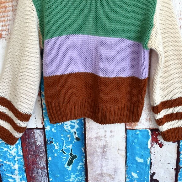 Women's Lush Color Block Oversized Sweater Crochet SMALL Multicolor - Picture 4 of 10